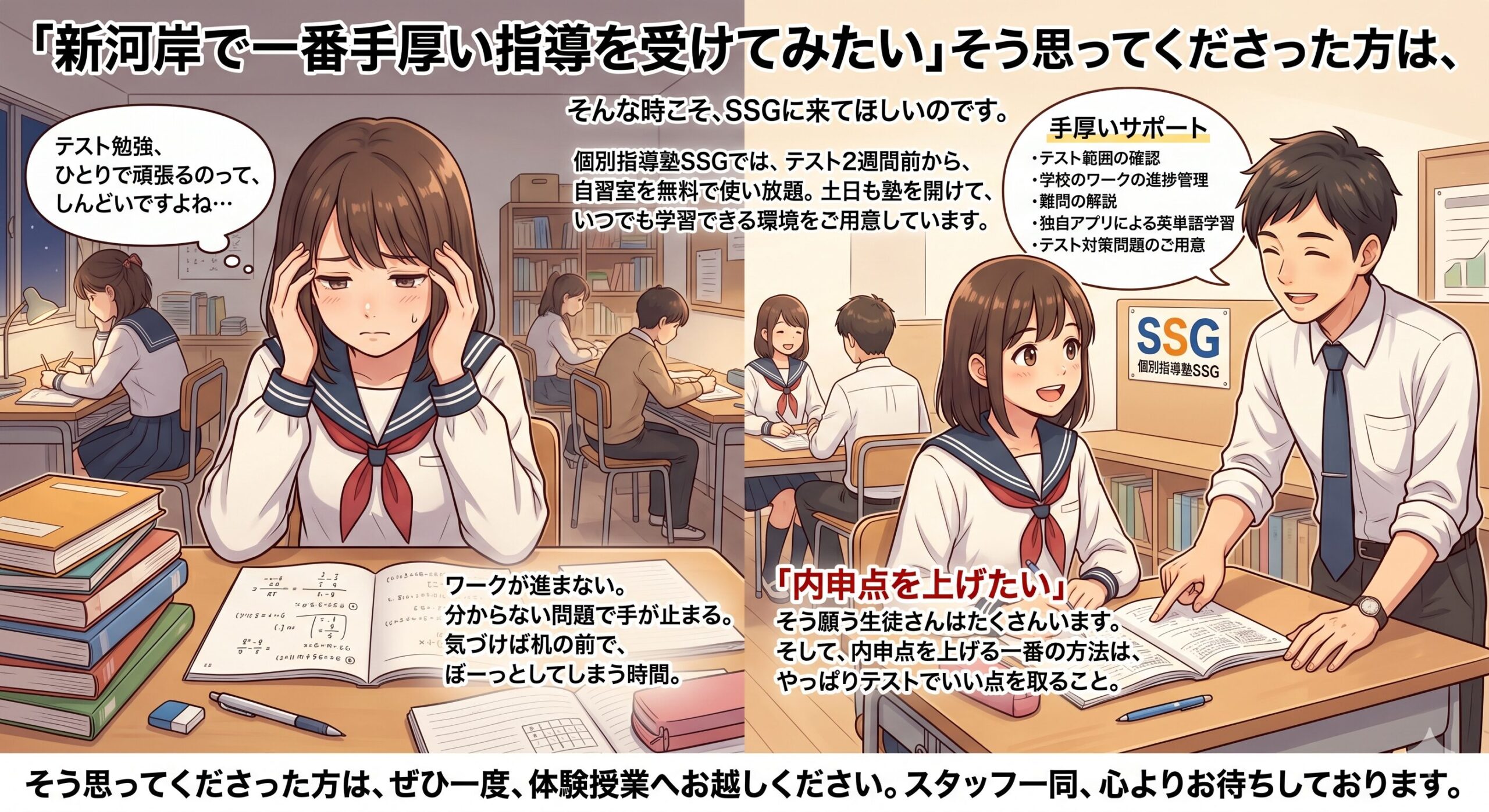 個別指導塾SSGの新河岸一手厚いテスト対策