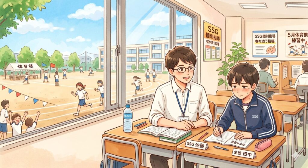 一人一人丁寧に指導するが、甘えかさない個別指導時SSG