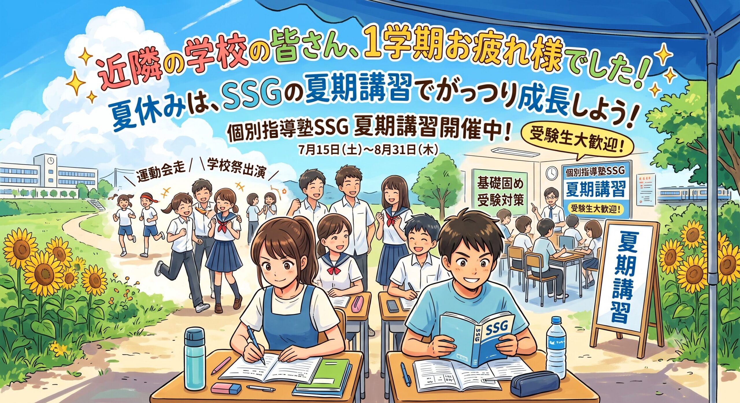 個別指導塾SSGでは、夏期講習、がっつり指導